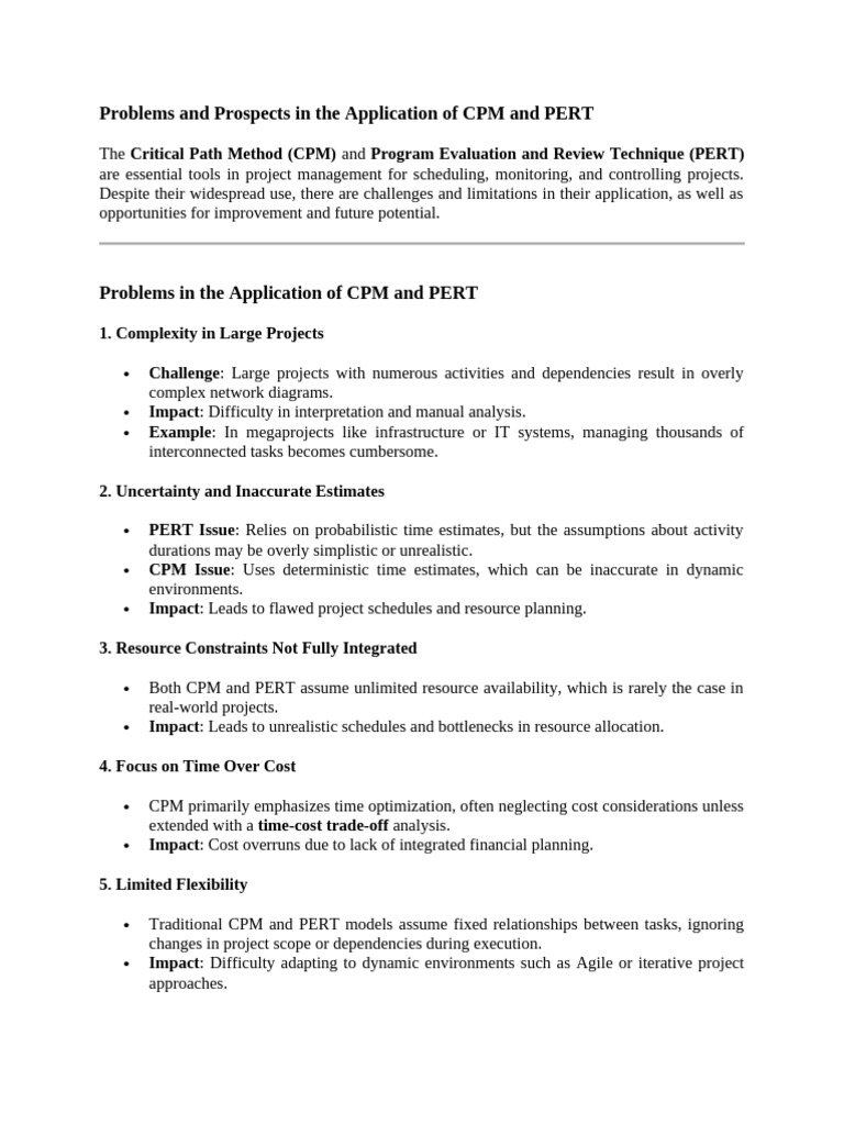 Challenges and Future of CPM and PERT | PDF | Project Management ...