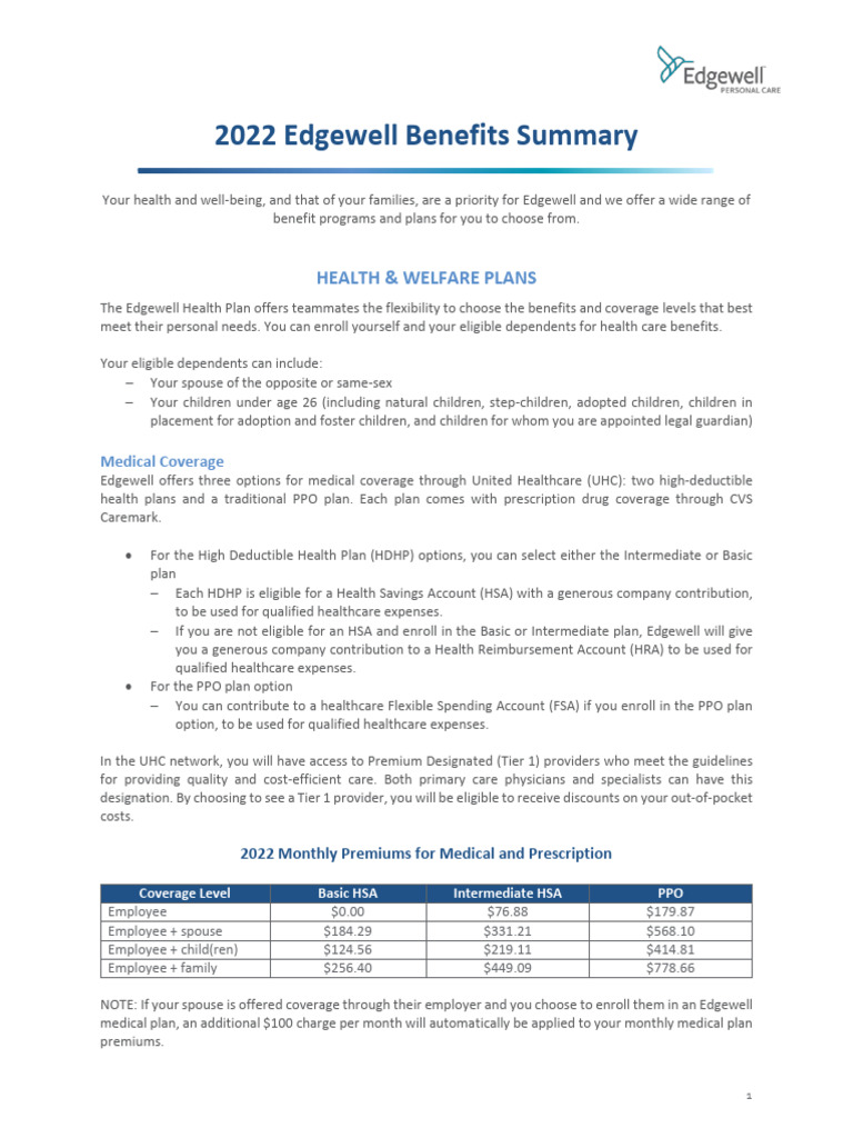 2022 Edgewell Employee Benefits Overview | PDF | Health Savings Account ...