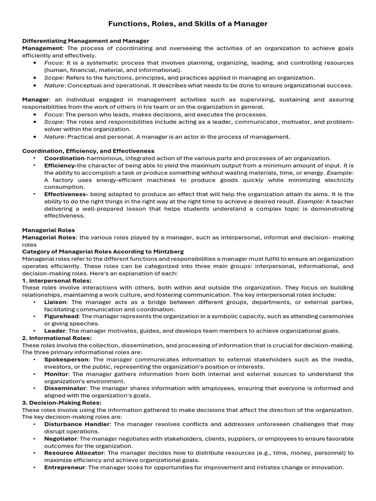 Managerial Functions and Skills Explained | PDF | Skill | Goal