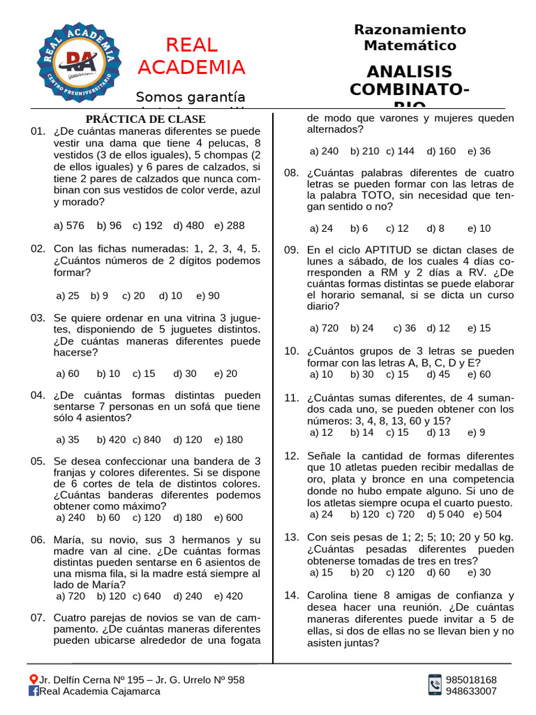 RM - Tema 5 - Analisis Combinatorio - Academia | PDF