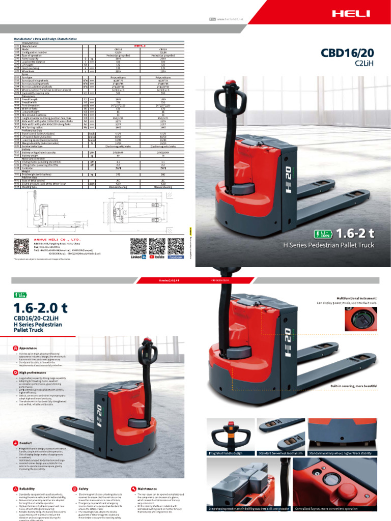 CBD16 20-C2LiH (H Series 1.6-2t) Walking Type Pallet Truck | PDF