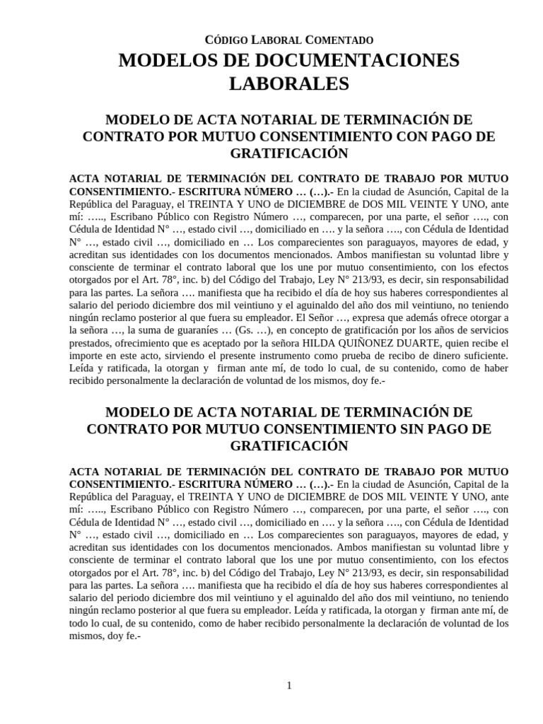 Modelos de Actas y Contratos Laborales | PDF | Derecho laboral | Salario