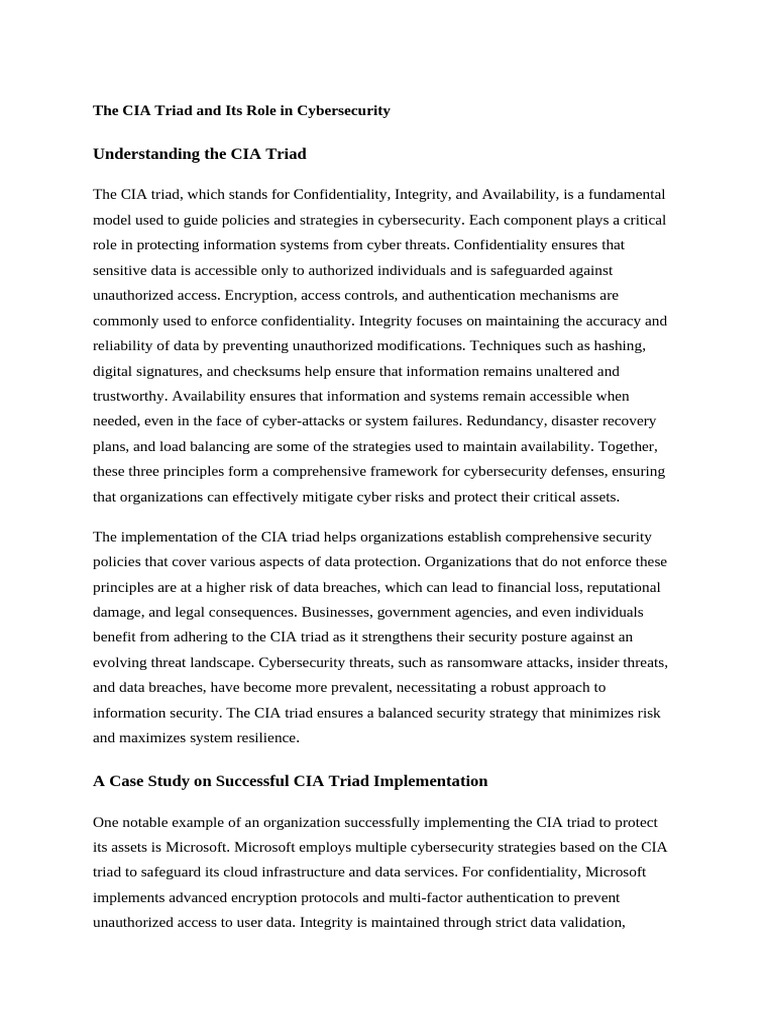 The CIA Triad and Its Role in Cybersecurity | PDF | Information ...