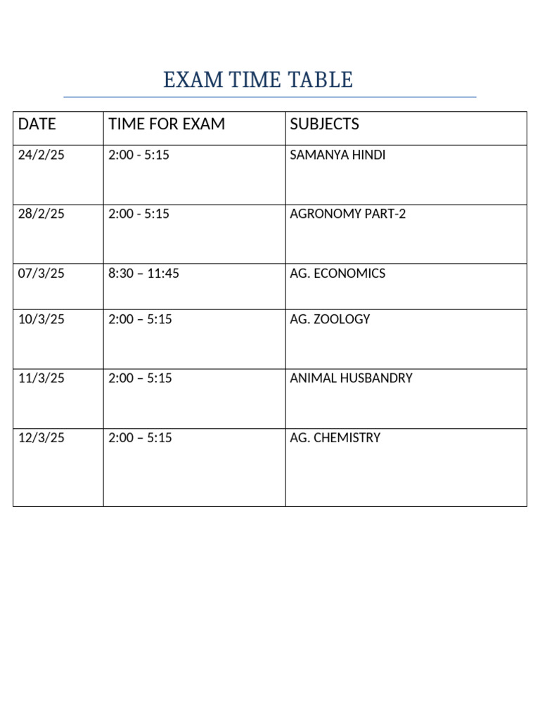 Exam Schedule Feb-Mar 2025 | PDF