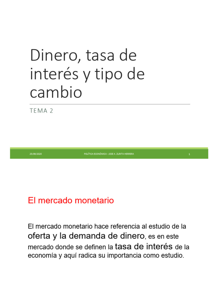 Dinero, Tasa de Interés y TC | PDF | Oferta de dinero | La política ...