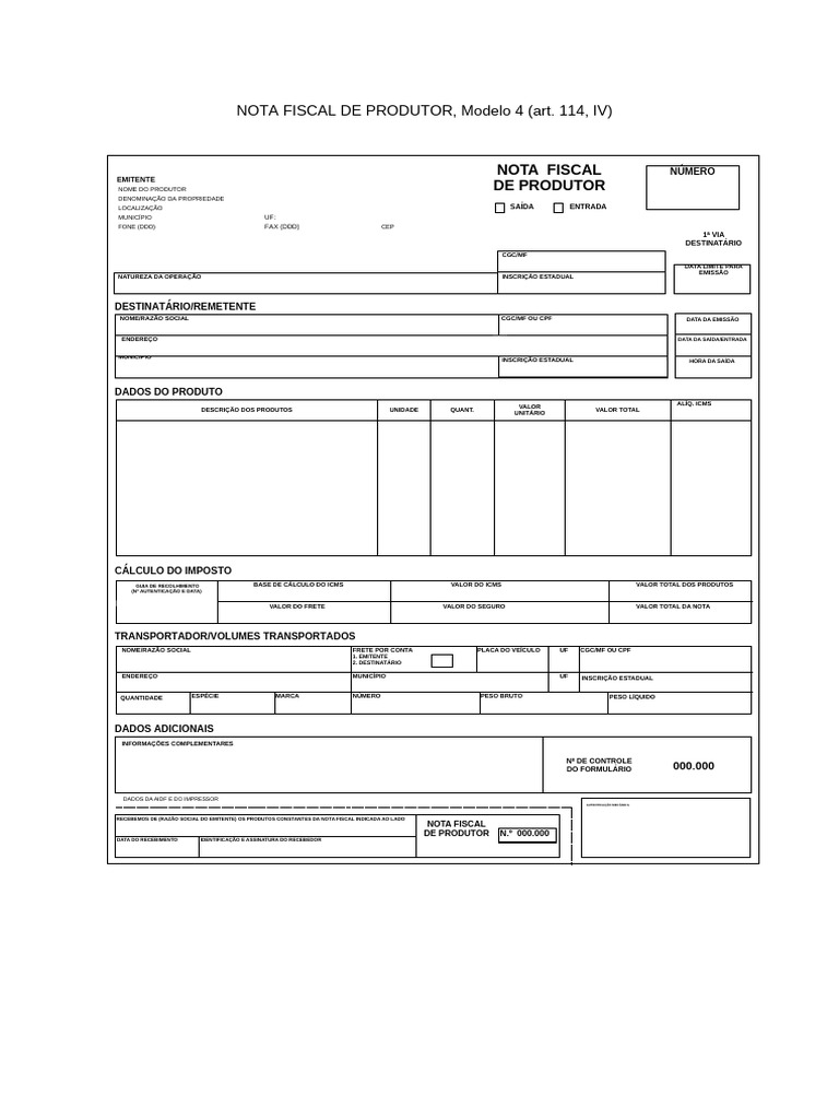 Modelo de Nota Fiscal de Produtor 4 | PDF | Recibo