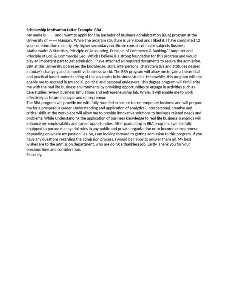 BBA Scholarship Motivation Guide | PDF