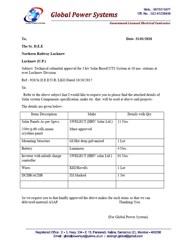 material approval letter NR Project | PDF