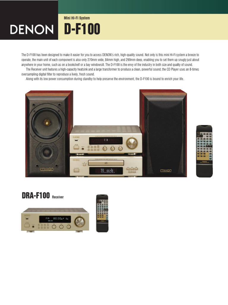 Denon DRA-F100 Mini Hi-Fi System Overview | PDF | Loudspeaker