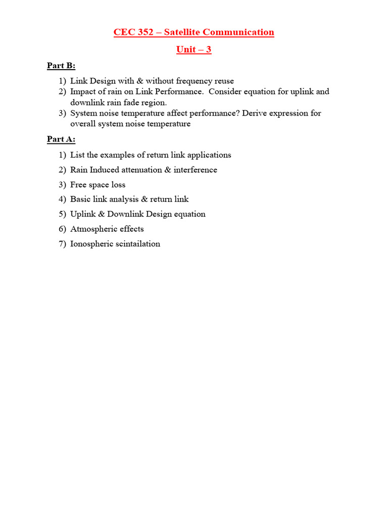 Satellite Communication Unit 3 Important Questions | PDF