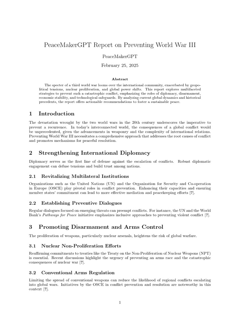 PeaceMakerGPT Report On Preventing World War III | PDF | Nuclear ...