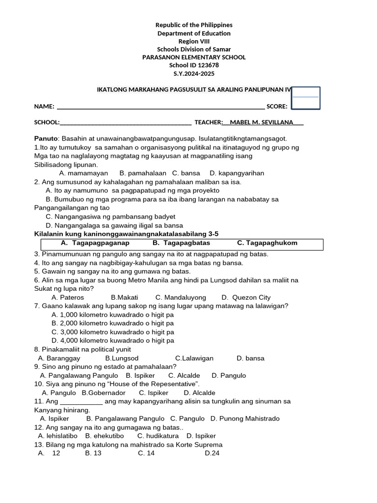 3rd PERIODICAL TEST IN AP 4 | PDF