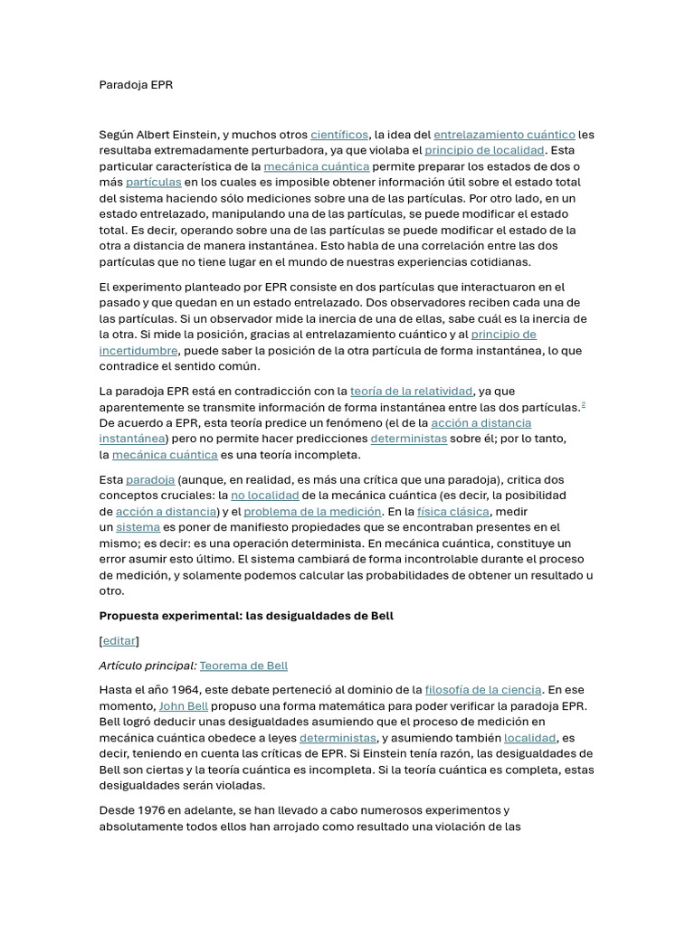 Paradoja EPR | PDF | Física Aplicada e Interdisciplinaria | Teorías ...