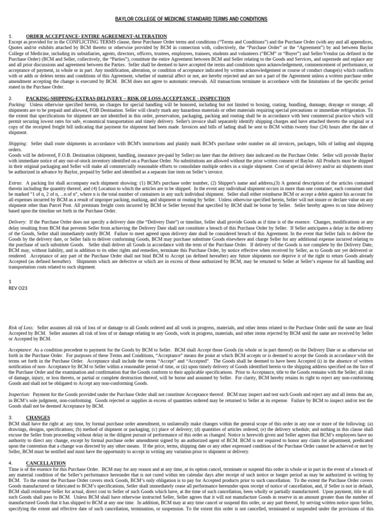 BCM Vendor Standard Terms and Conditions | PDF | Indemnity | Liability ...