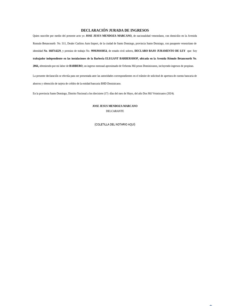 Declaración Jurada de Ingresos 2024 | PDF