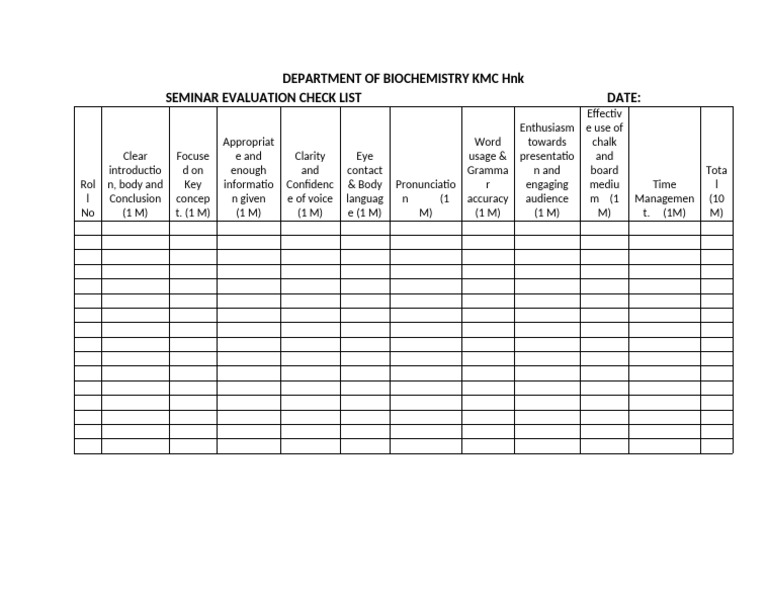 Seminar Evaluation Checklist Template | PDF