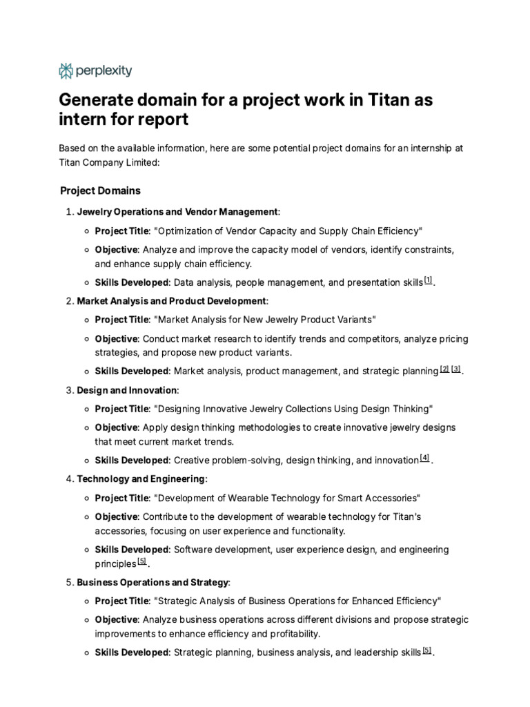 Internship Project Domains at Titan Company | PDF | Design Thinking ...
