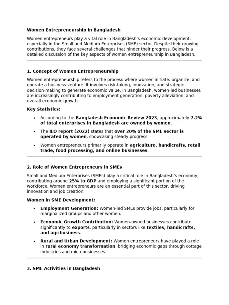 Women Entrepreneurship Impact in Bangladesh | PDF | Cost Of Living ...