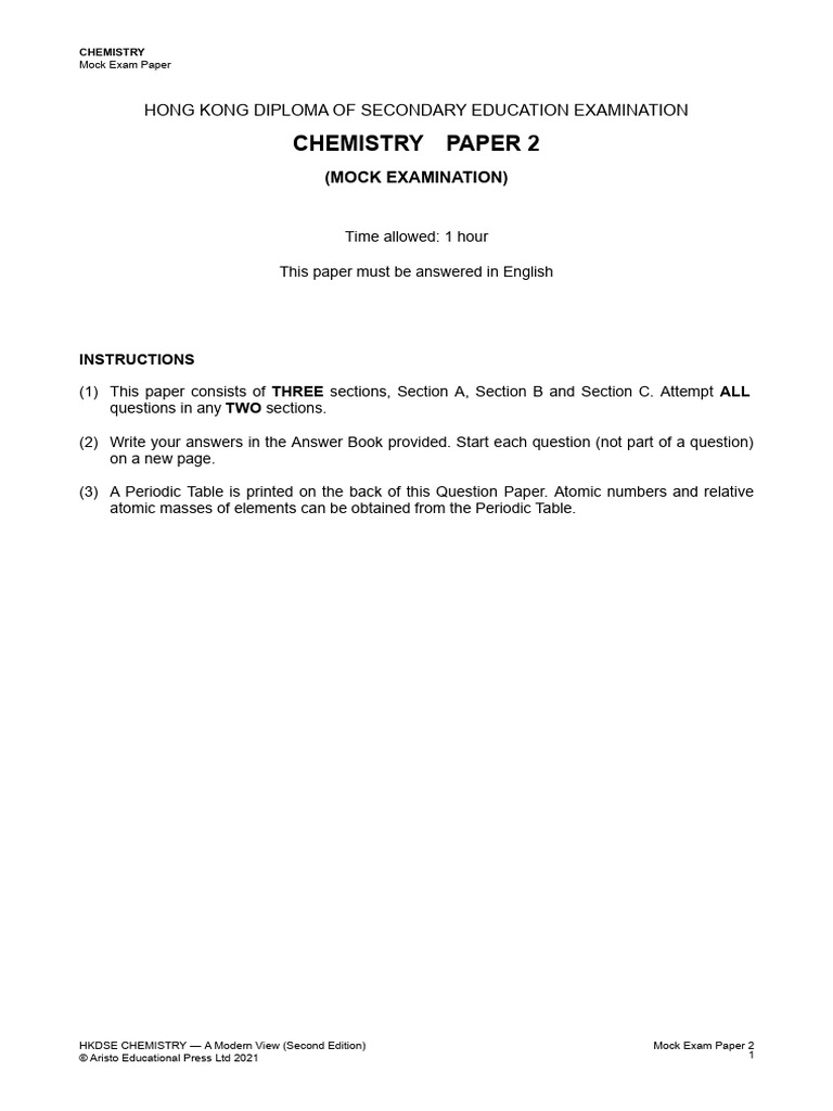 HKDSE Chemistry Mock Exam Paper 2 | PDF | Hydroxide | Chromatography