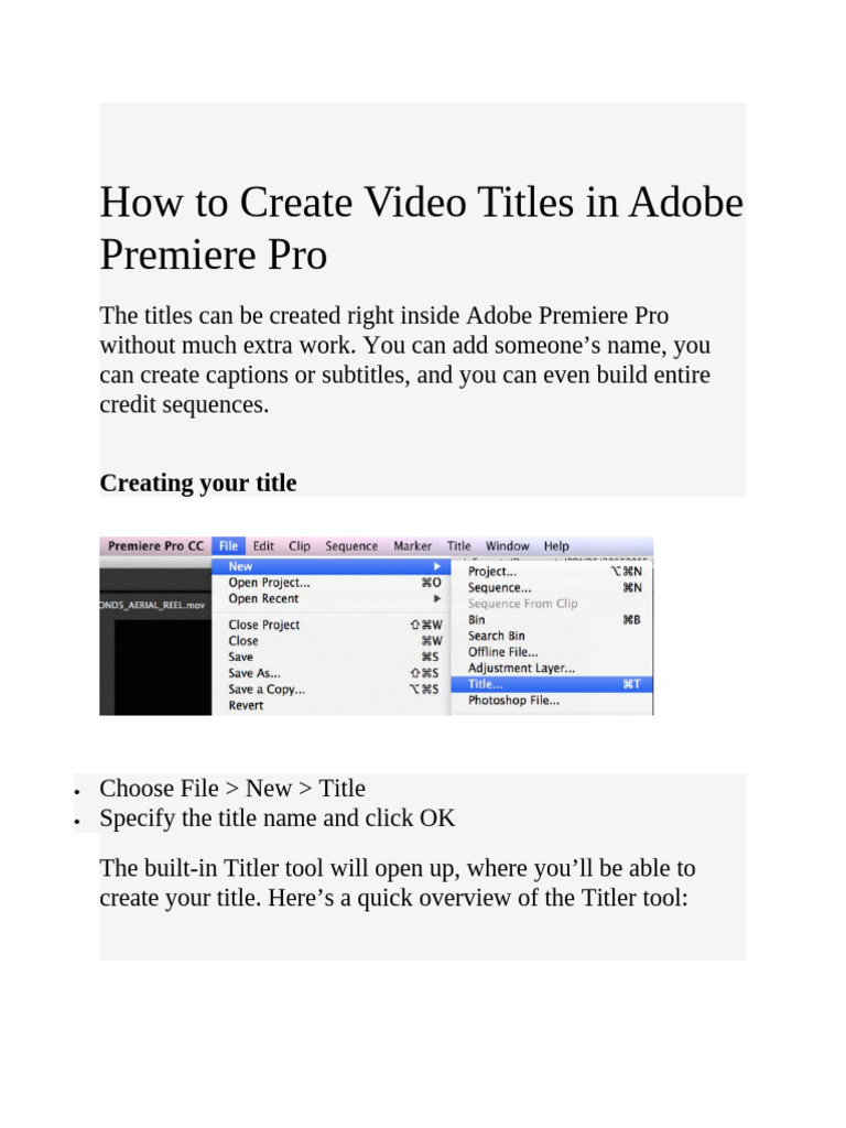 Create Video Titles in Premiere Pro | PDF | Computer Graphics | Graphic ...