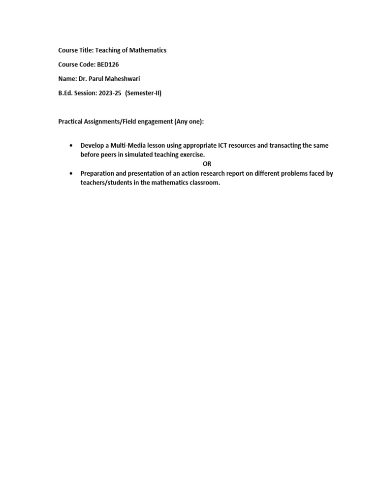 Teaching Mathematics: Practical Assignments | PDF