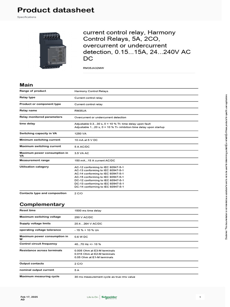 Harmony Current Control Relay RM35JA | PDF | Relay | Alternating Current
