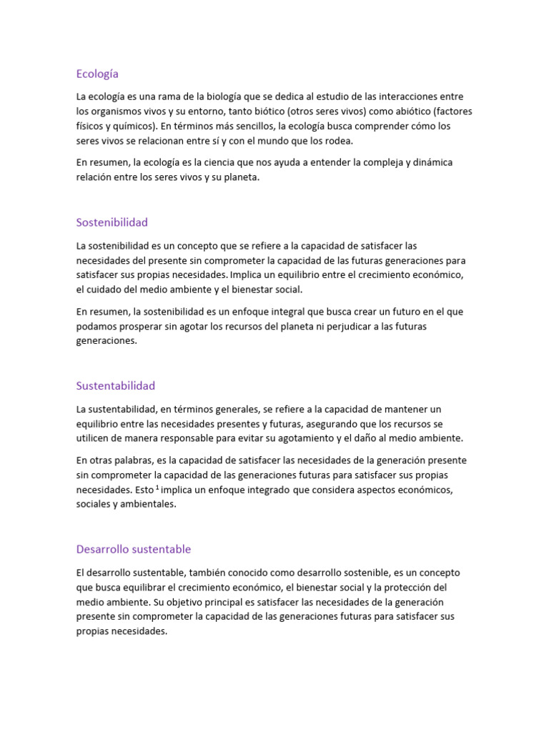 Ecología y Sostenibilidad: Conceptos Clave | PDF | Sustentabilidad ...