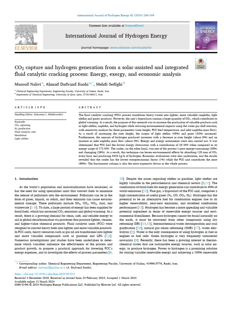 CO2 Capture and Hydrogen Production Analysis | PDF | Exergy | Hydrogen
