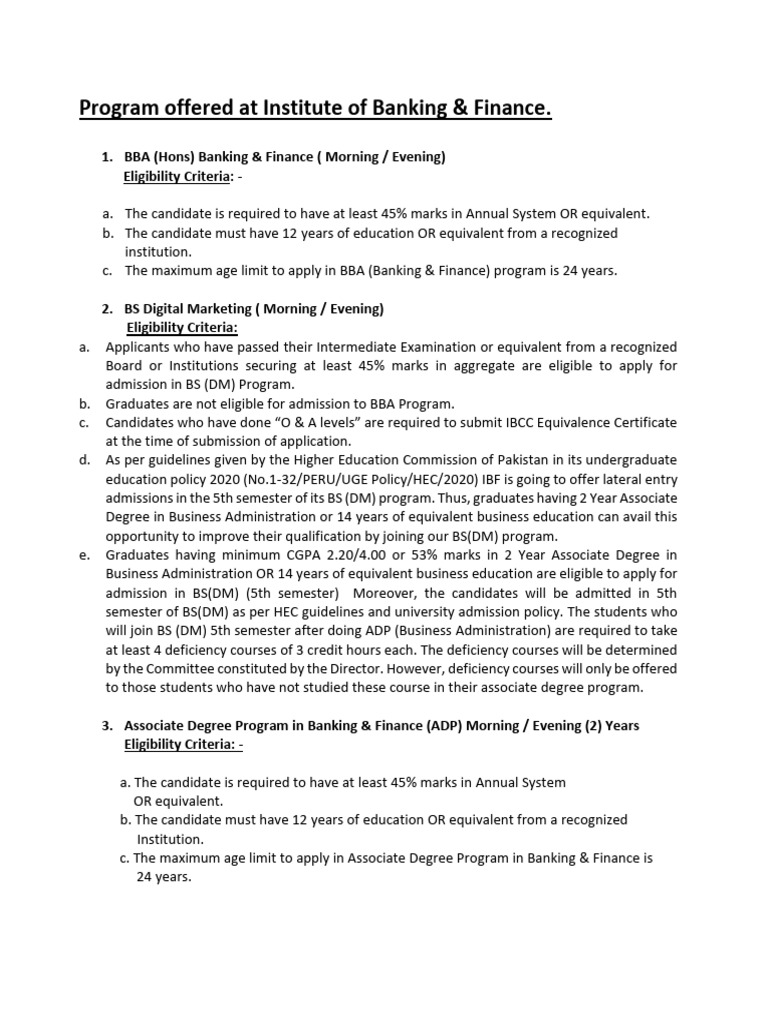 18-86-3622-Program Offered at Institute of Banking | PDF | Doctor Of ...
