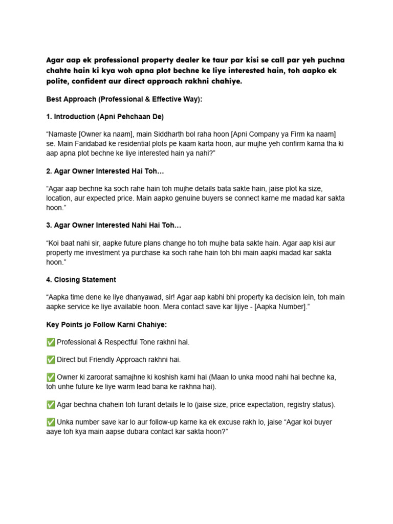 Effective Call Script for Property Dealers | PDF