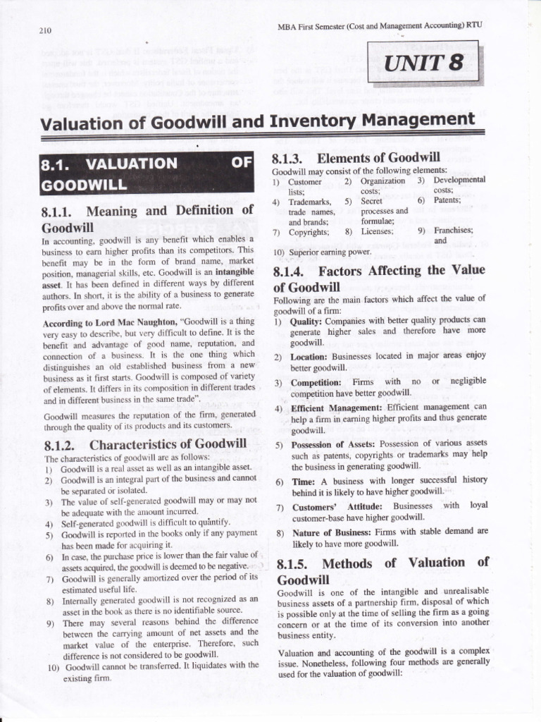 Valuation of Goodwill: Inventory | PDF | Goodwill (Accounting ...
