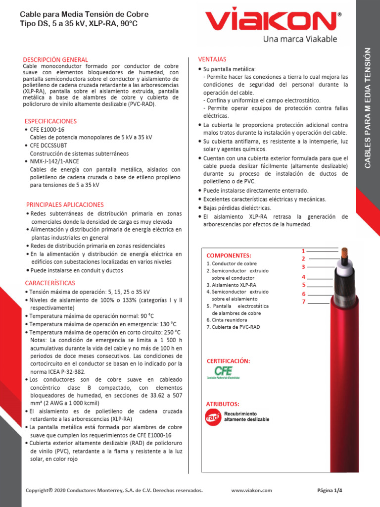Media Tension COBRE 25 y 35 KV | PDF | Aislador (Electricidad ...