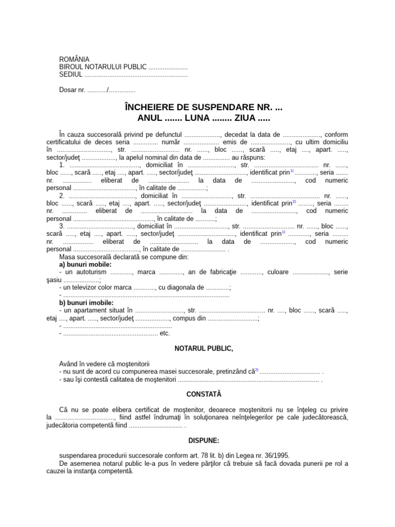 Incheiere de Suspendare Pentru Neintelegeri Intre Mostenitor | PDF