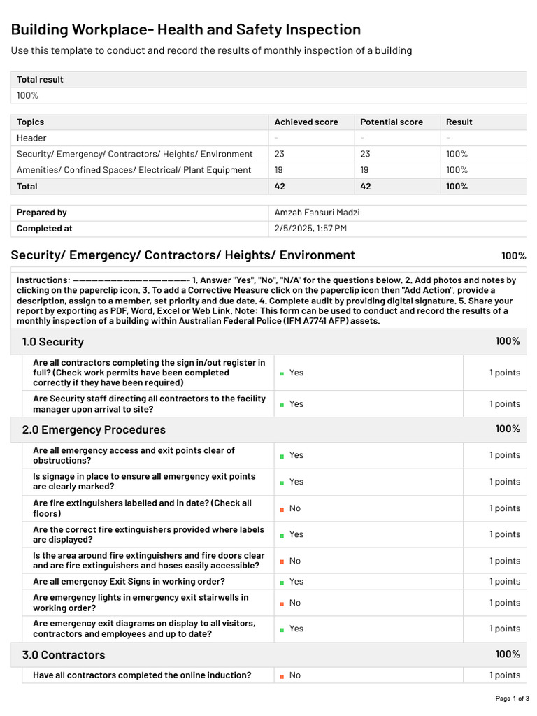 Building Workplace Health And Safety Inspection Pdf Safety