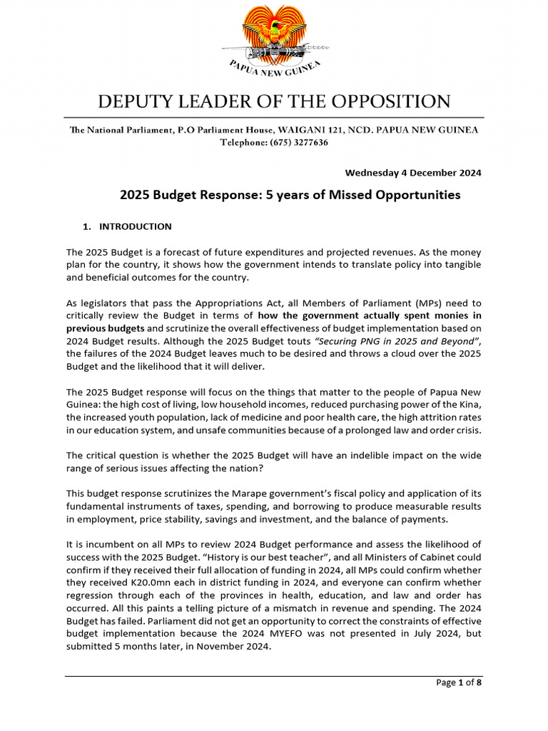 DOL Budget 2025 Response Parliament 04.12.24 | PDF | Cost Of Living ...