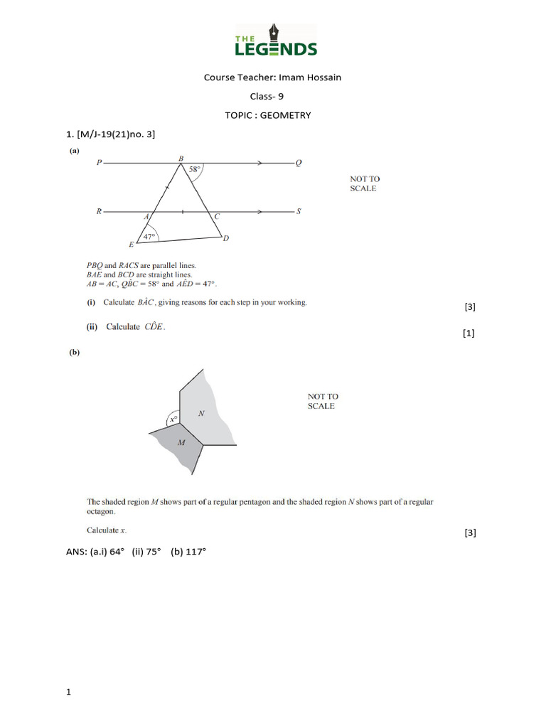 Geometry Answers for Class 9 Students | PDF