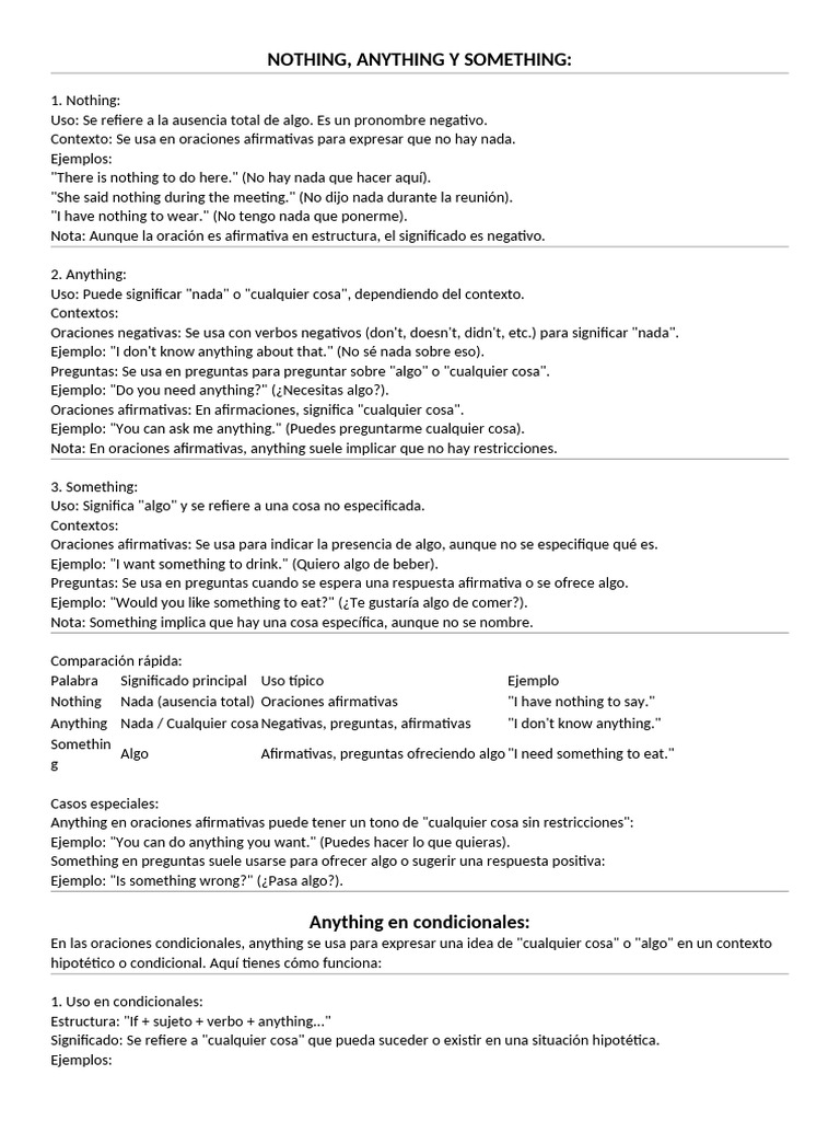 Diferencias entre Nothing, Anything y Something | PDF | Mecánica del ...