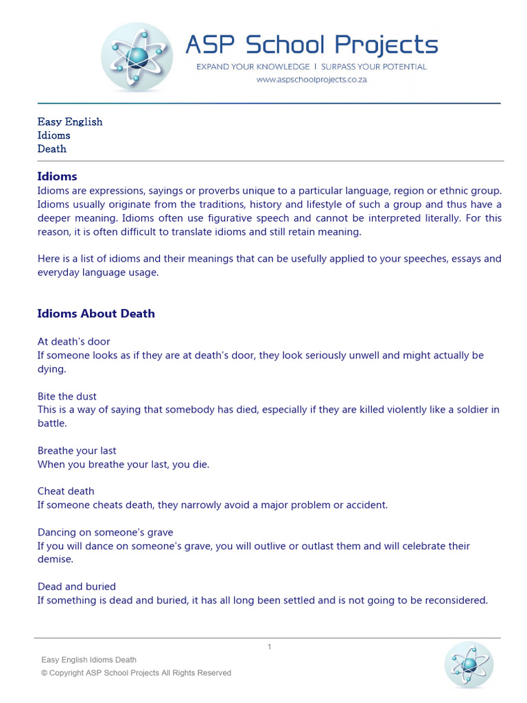 Easy English HL Idioms Death | PDF