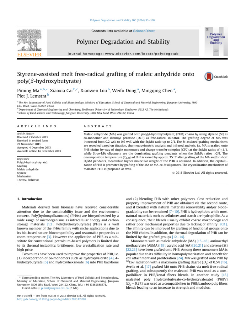 Grafting Maleic Anhydride onto PHB | PDF | Differential Scanning ...