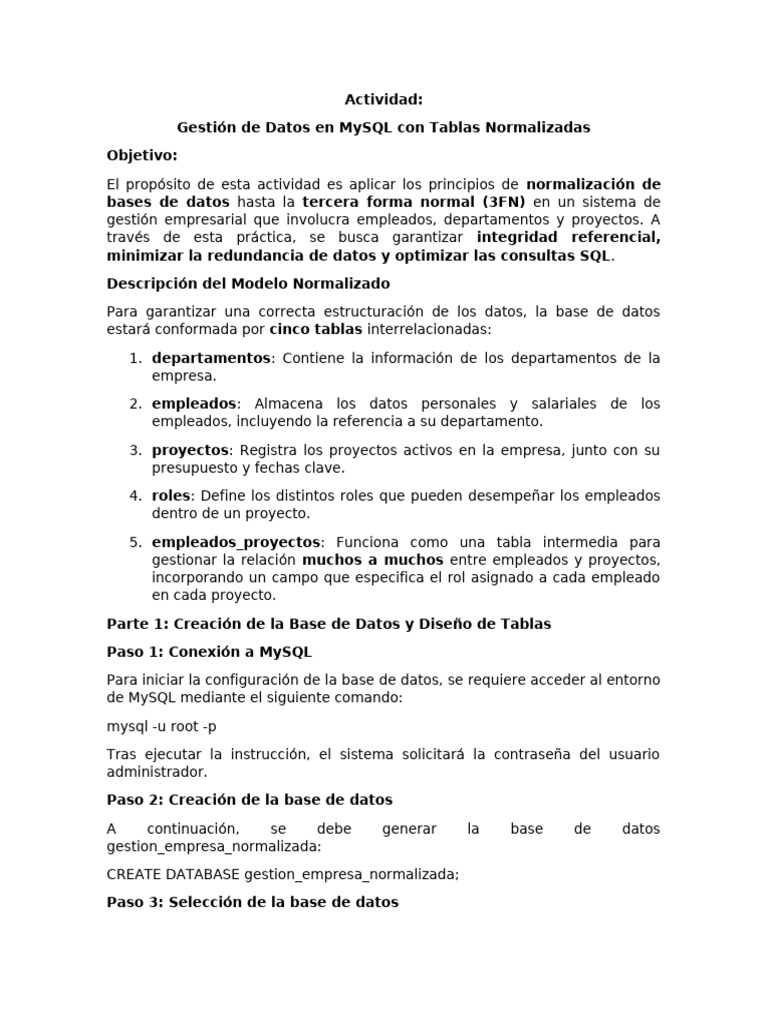 Gestión de Datos en MySQL Normalizado | PDF | Bases de datos | Mi sql