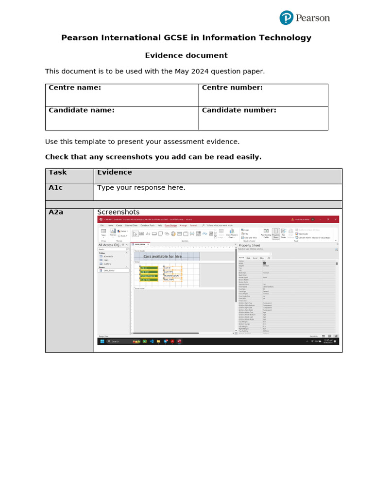 Pearson IGCSE IT Evidence Template | PDF