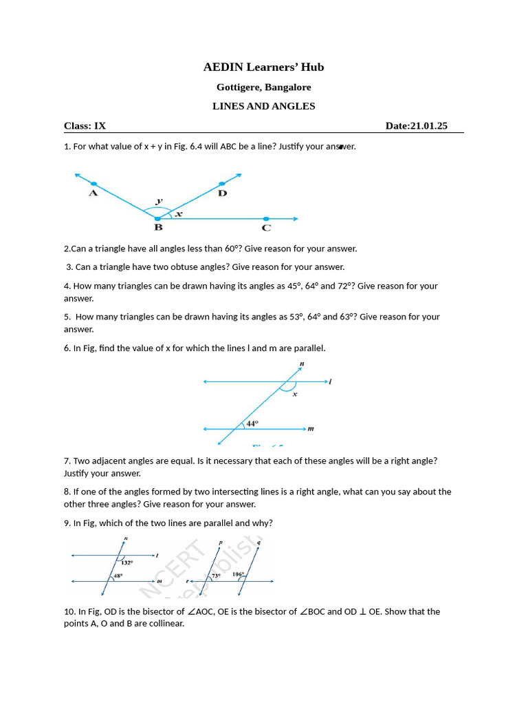 Geometry Exercises for Class IX | PDF
