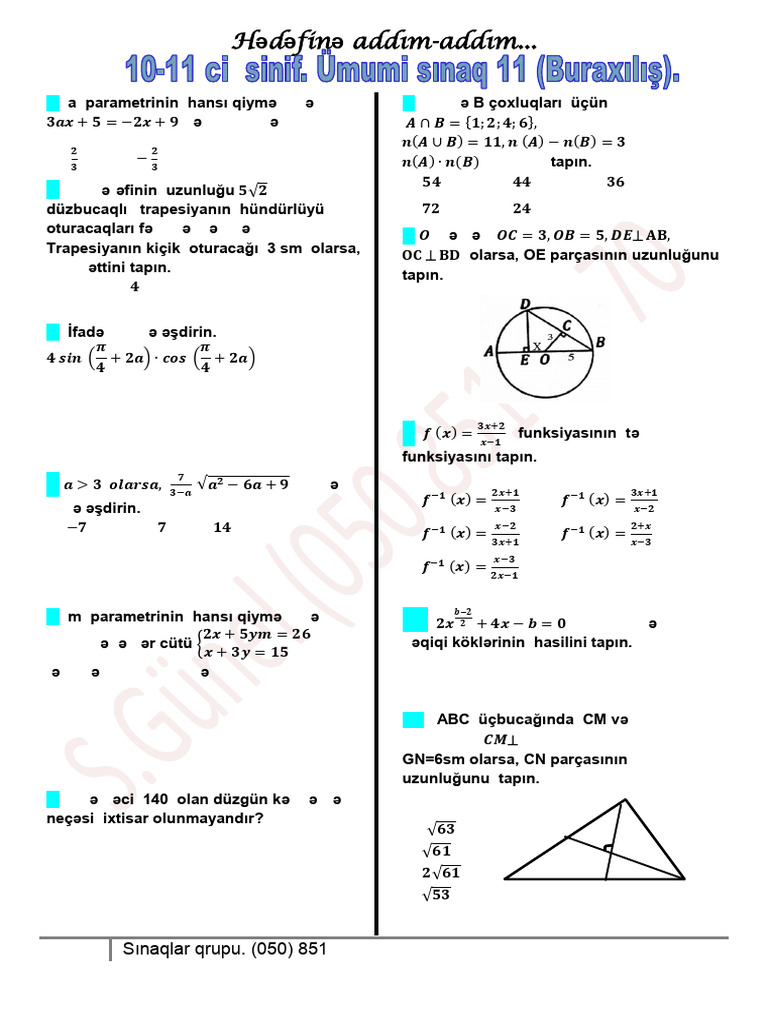 10 11ci Sinif Umumi Sinaq 11 Buraxilis Pdf