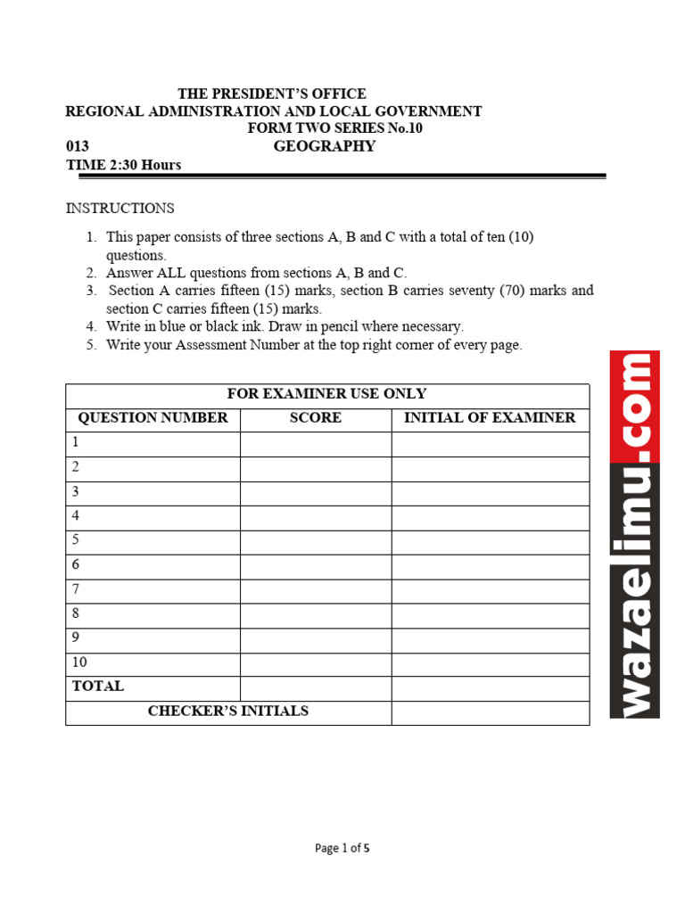 Form Two Geography Exam Paper | PDF | Natural Satellite | Apsis