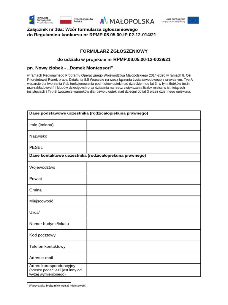 Formularz Zgłoszeniowy | PDF