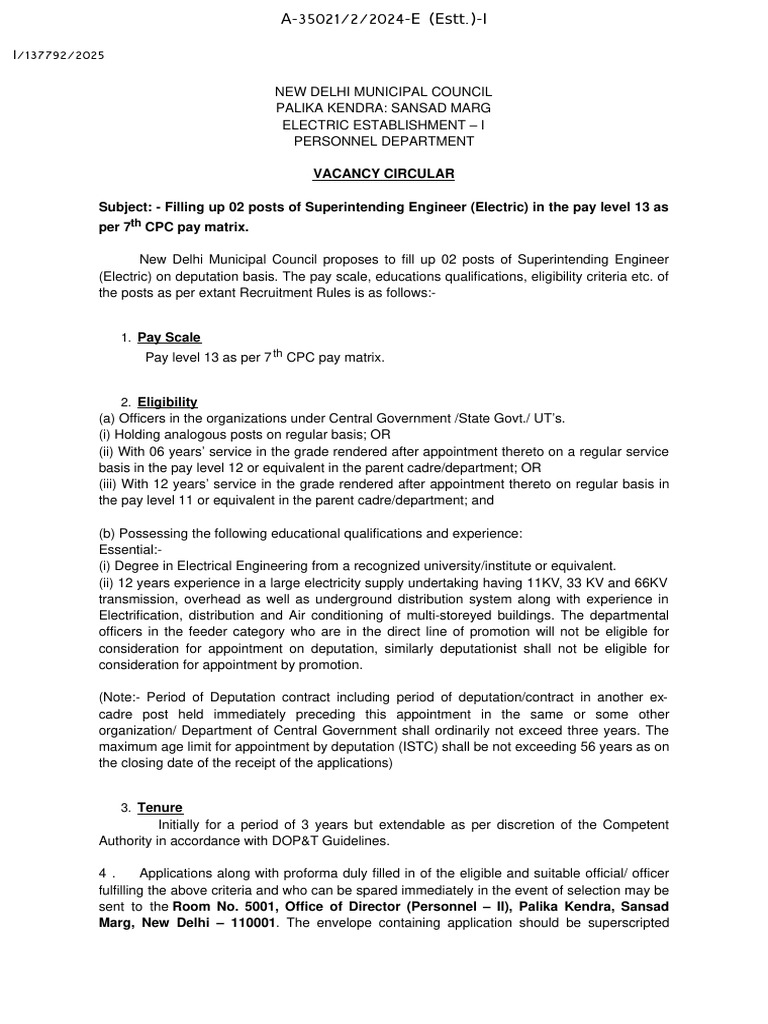 Superintending Engineer Electric Vacancy | PDF | Justice | Crime & Violence