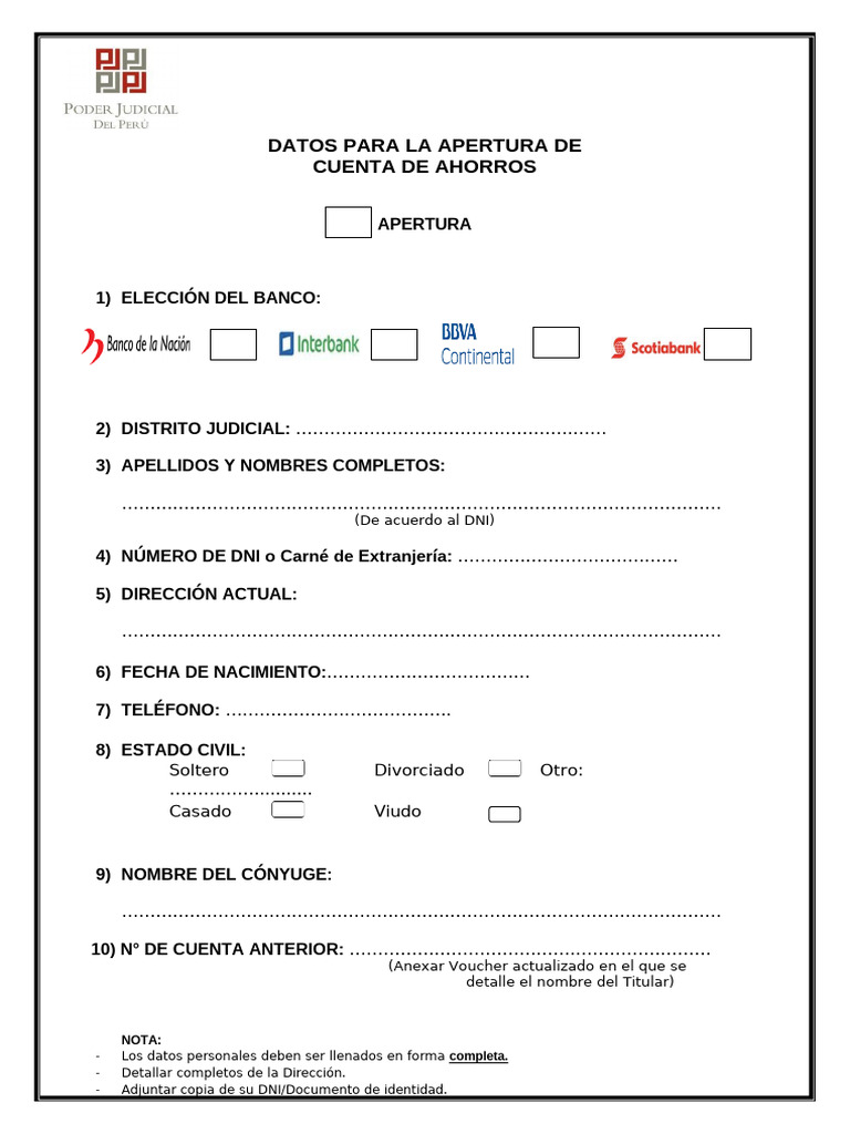 Formulario para Apertura de Cuenta de Ahorros | PDF