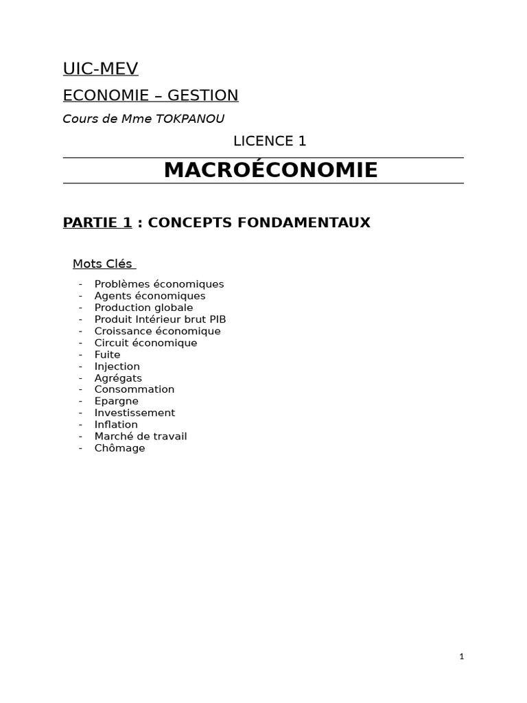 Concepts Fondamentaux de Macroéconomie | PDF | Produit intérieur brut ...