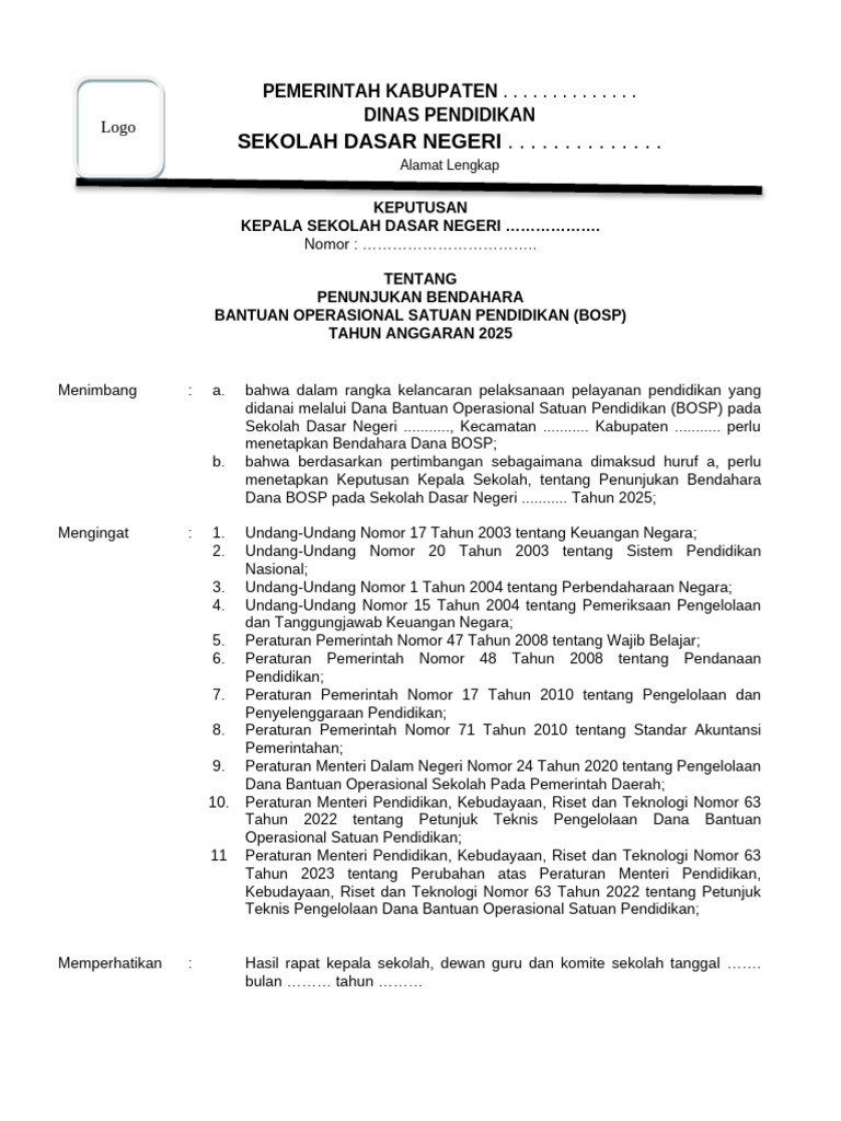Penunjukan Bendahara BOSP 2025 | PDF
