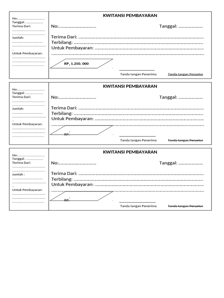 Contoh Kwitansi Pembayaran Kosong | PDF